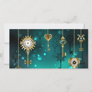 Antique Skeleton Keys on Green Background