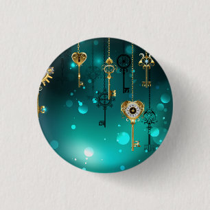 Antique Skeleton Keys on Green Background 1 Inch Round Button