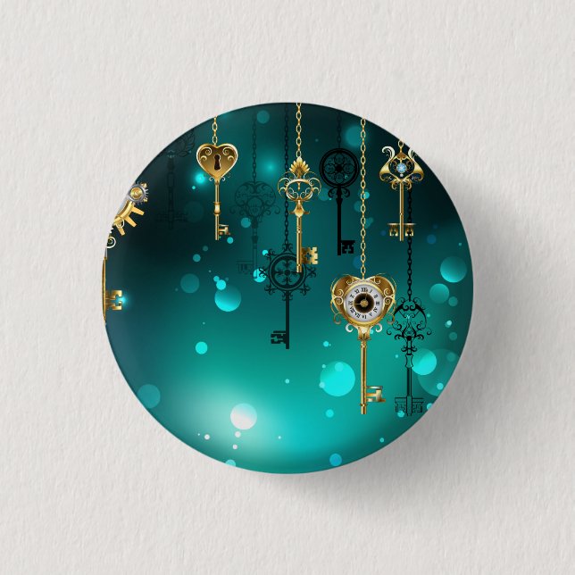 Antique Skeleton Keys on Green Background 1 Inch Round Button (Front)