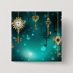 Antique Skeleton Keys on Green Background 2 Inch Square Button