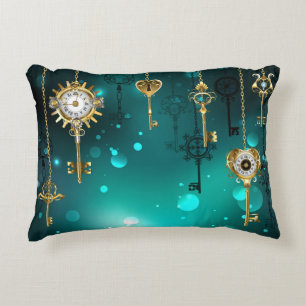 Antique Skeleton Keys on Green Background Accent Pillow