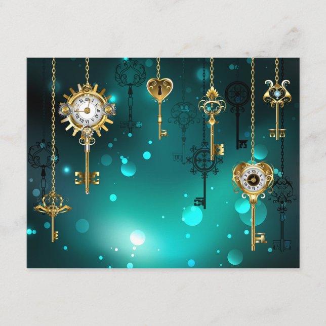 Antique Skeleton Keys on Green Background Advice Card (Front)