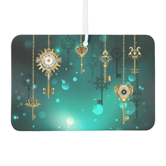 Antique Skeleton Keys on Green Background Air Freshener (Front)