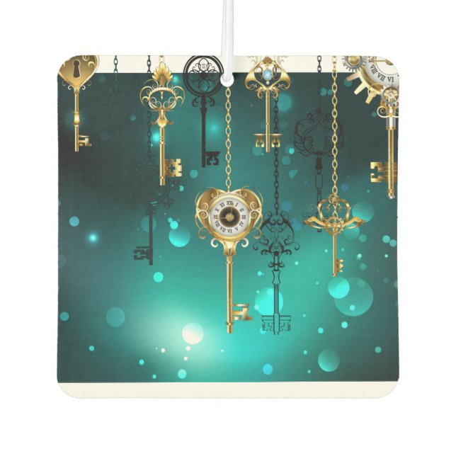 Antique Skeleton Keys on Green Background Air Freshener (Front)