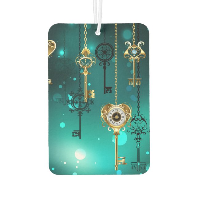 Antique Skeleton Keys on Green Background Air Freshener (Back)