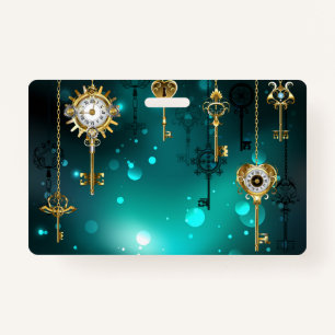 Antique Skeleton Keys on Green Background Badge