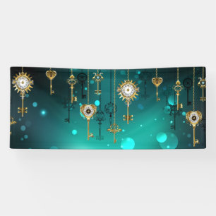 Antique Skeleton Keys on Green Background Banner