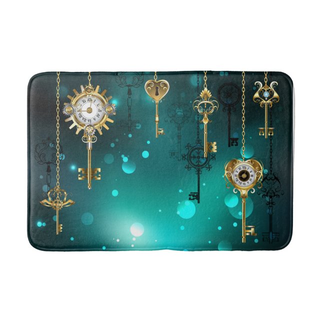 Antique Skeleton Keys on Green Background Bath Mat (Front)