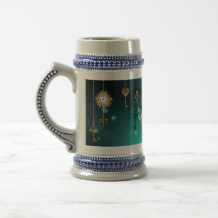 Antique Skeleton Keys on Green Background Beer Stein