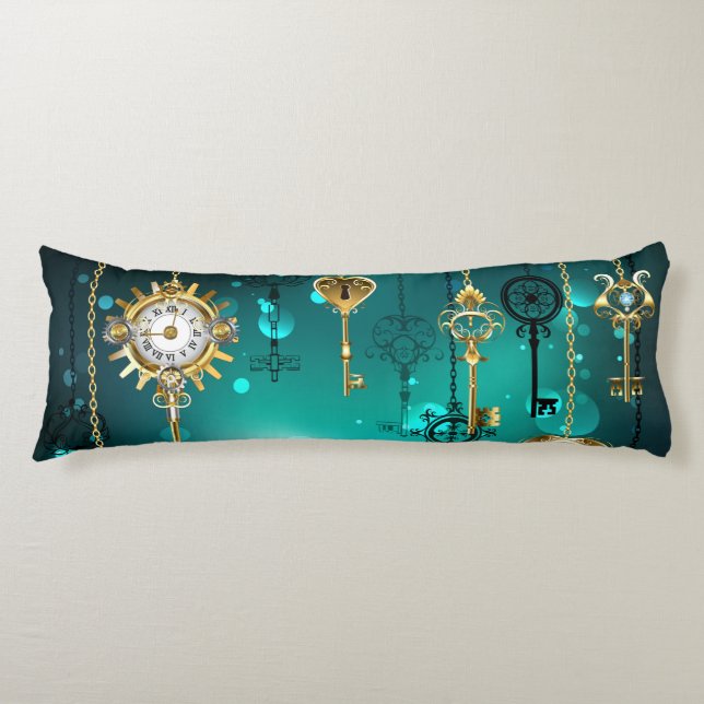 Antique Skeleton Keys on Green Background Body Pillow (Front)