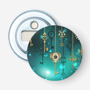Antique Skeleton Keys on Green Background Bottle Opener