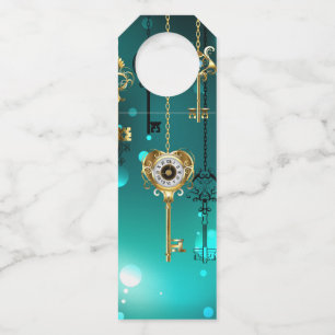 Antique Skeleton Keys on Green Background Bottle Tag