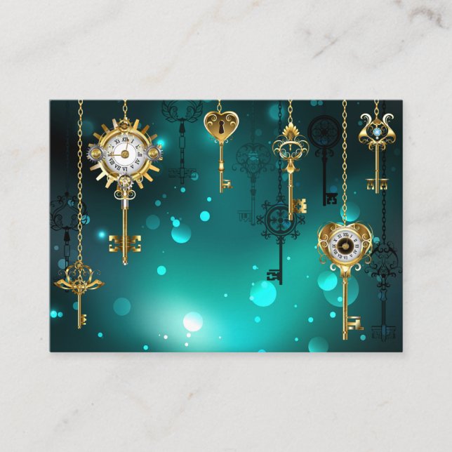 Antique Skeleton Keys on Green Background Business Card (Front)