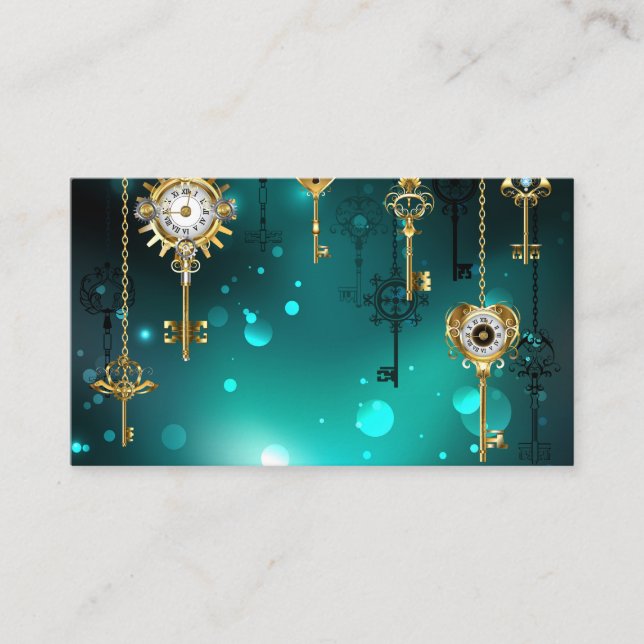 Antique Skeleton Keys on Green Background Business Card (Front)
