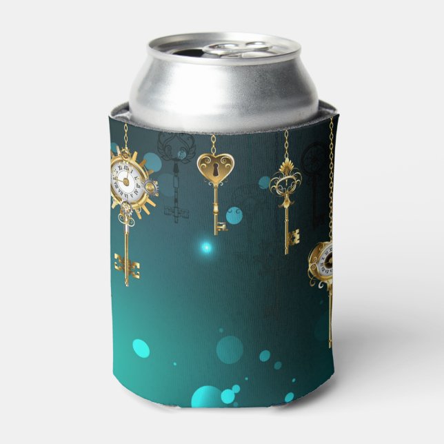 Antique Skeleton Keys on Green Background Can Cooler (Can Front)