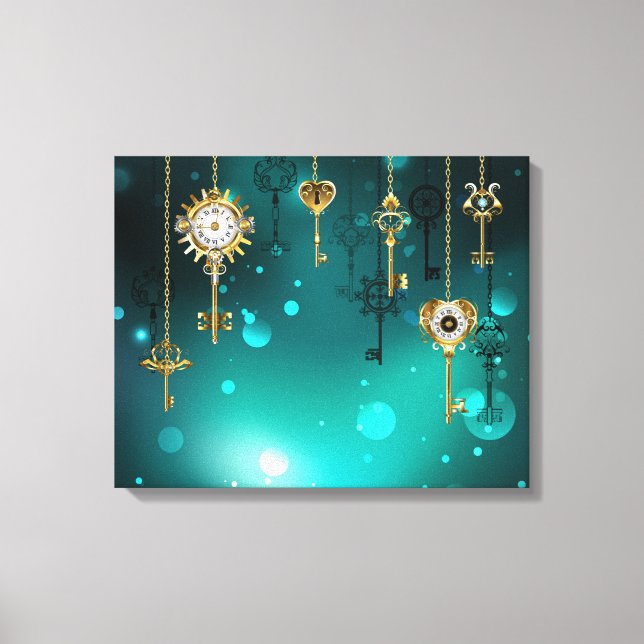 Antique Skeleton Keys on Green Background Canvas Print (Front)