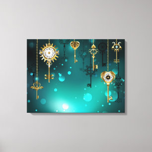 Antique Skeleton Keys on Green Background Canvas Print