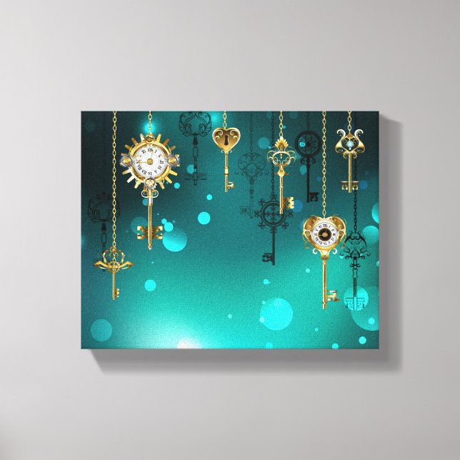 Antique Skeleton Keys on Green Background Canvas Print (Front)