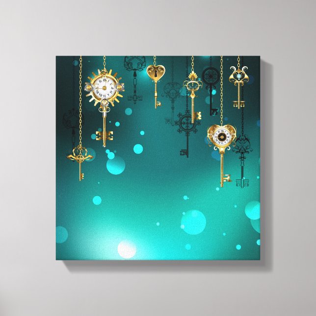 Antique Skeleton Keys on Green Background Canvas Print (Front)
