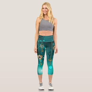 Antique Skeleton Keys on Green Background Capri Leggings