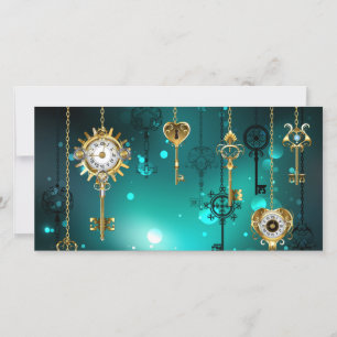 Antique Skeleton Keys on Green Background Card