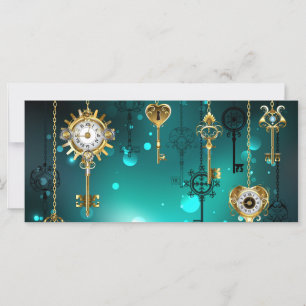 Antique Skeleton Keys on Green Background Card