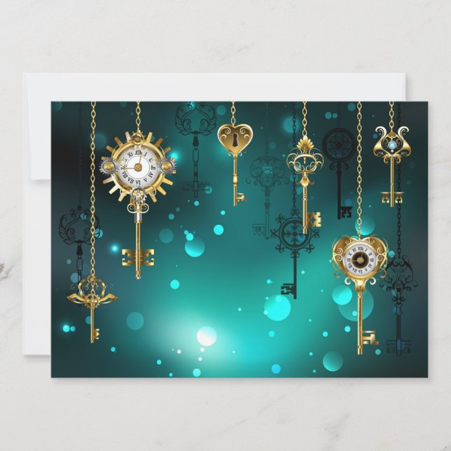 Antique Skeleton Keys on Green Background Card (Front)