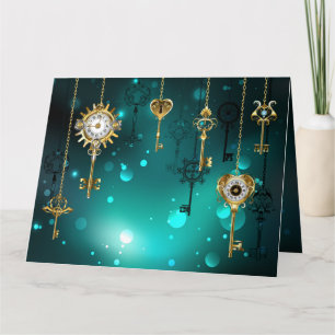 Antique Skeleton Keys on Green Background Card