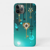 Antique Skeleton Keys on Green Background