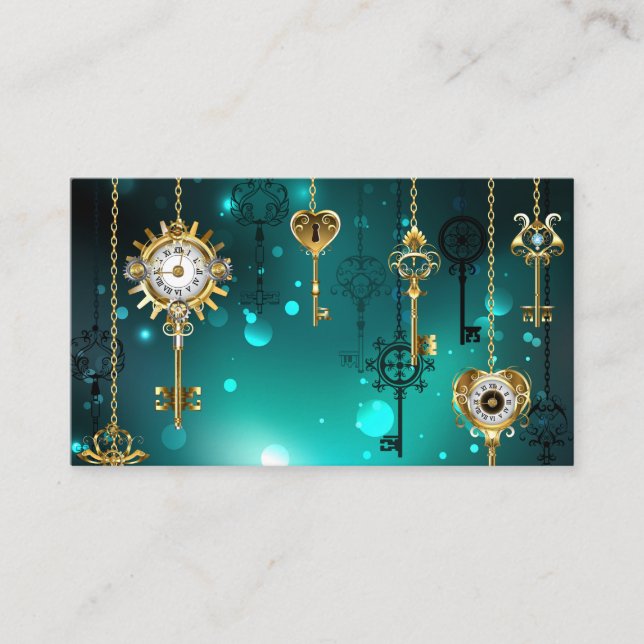 Antique Skeleton Keys on Green Background Discount Card (Front)