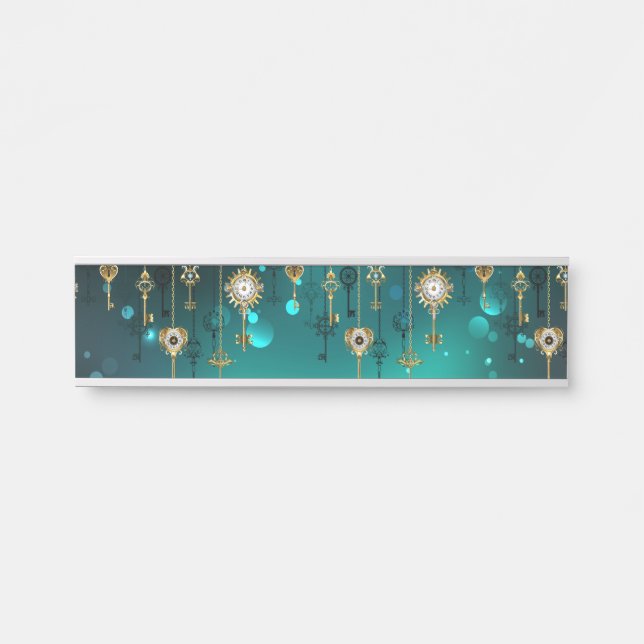 Antique Skeleton Keys on Green Background Door Sign (Front)