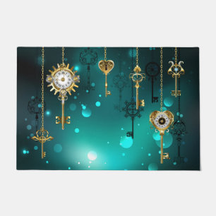 Antique Skeleton Keys on Green Background Doormat