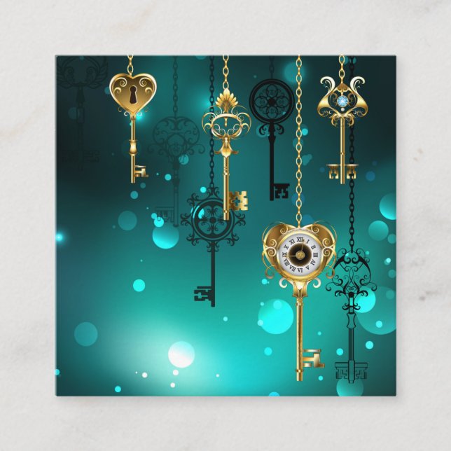 Antique Skeleton Keys on Green Background Enclosure Card (Front)