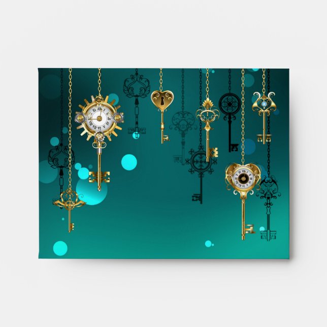 Antique Skeleton Keys on Green Background Envelope (Front)