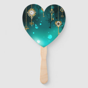 Antique Skeleton Keys on Green Background Hand Fan