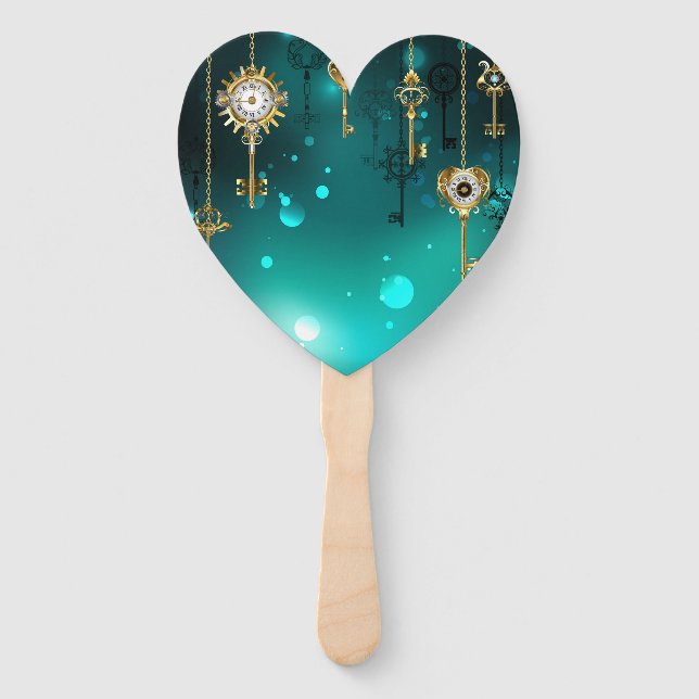 Antique Skeleton Keys on Green Background Hand Fan (Front)