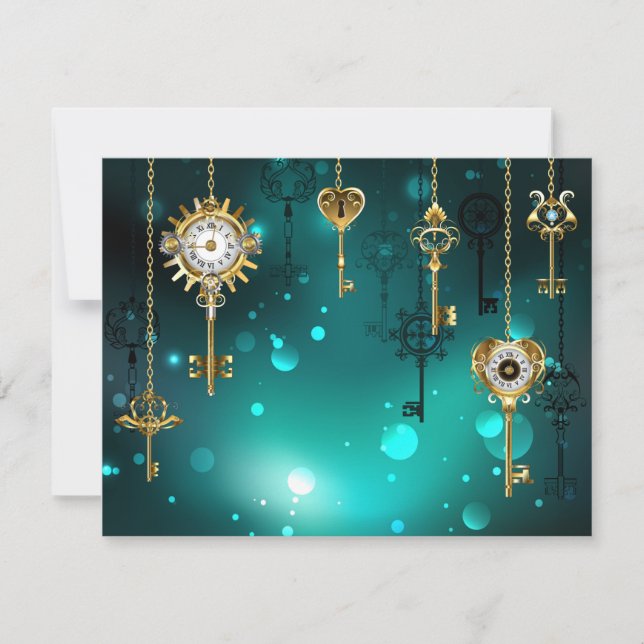 Antique Skeleton Keys on Green Background Holiday Card (Front)
