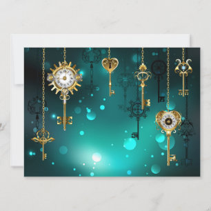 Antique Skeleton Keys on Green Background Holiday Card