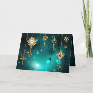 Antique Skeleton Keys on Green Background Invitation