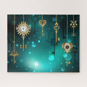 Antique Skeleton Keys on Green Background Jigsaw Puzzle