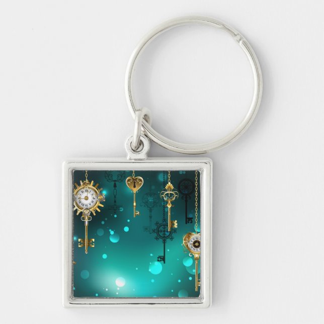 Antique Skeleton Keys on Green Background Keychain (Front)