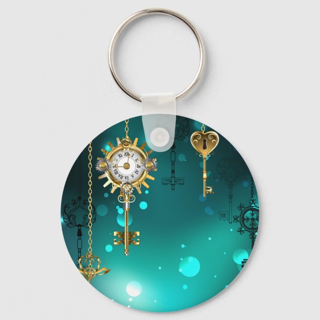 Antique Skeleton Keys on Green Background Keychain (Front)
