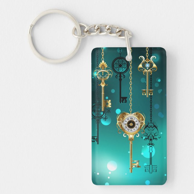 Antique Skeleton Keys on Green Background Keychain (Front)