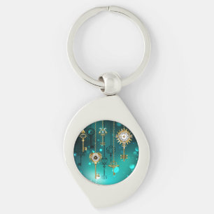 Antique Skeleton Keys on Green Background Keychain