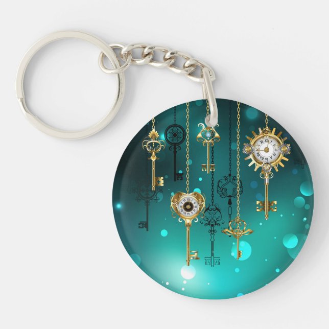 Antique Skeleton Keys on Green Background Keychain (Front)