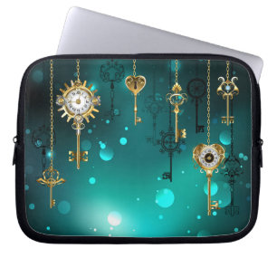Antique Skeleton Keys on Green Background Laptop Sleeve