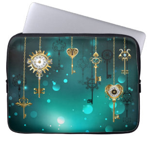Antique Skeleton Keys on Green Background Laptop Sleeve