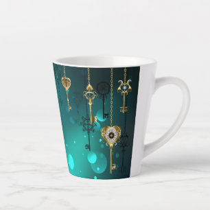 Antique Skeleton Keys on Green Background Latte Mug
