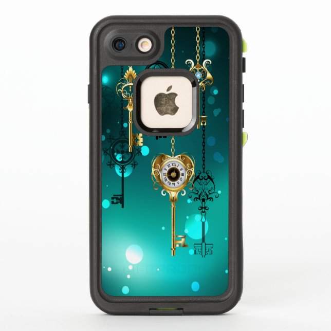 Antique Skeleton Keys on Green Background LifeProof iPhone Case (Back)