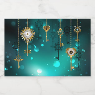 Antique Skeleton Keys on Green Background Liquor Bottle Label